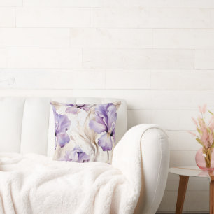 Coussin Jolie Fleurs Iris Blanches Violettes