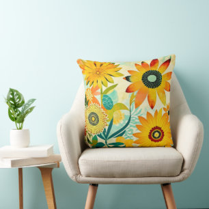 Coussin Jolie folk Art Fleurs Jaunes