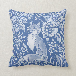 Coussin Jolie Forêt de renard Bleu Nature Florale Bois