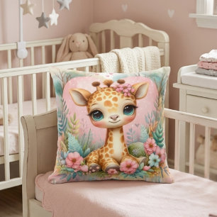 Coussin Jolie girafe nouveau-né pour une nurserie florale