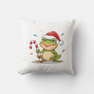 Coussin Jolie grenouille de Noël avec canne à sucre - Drôl