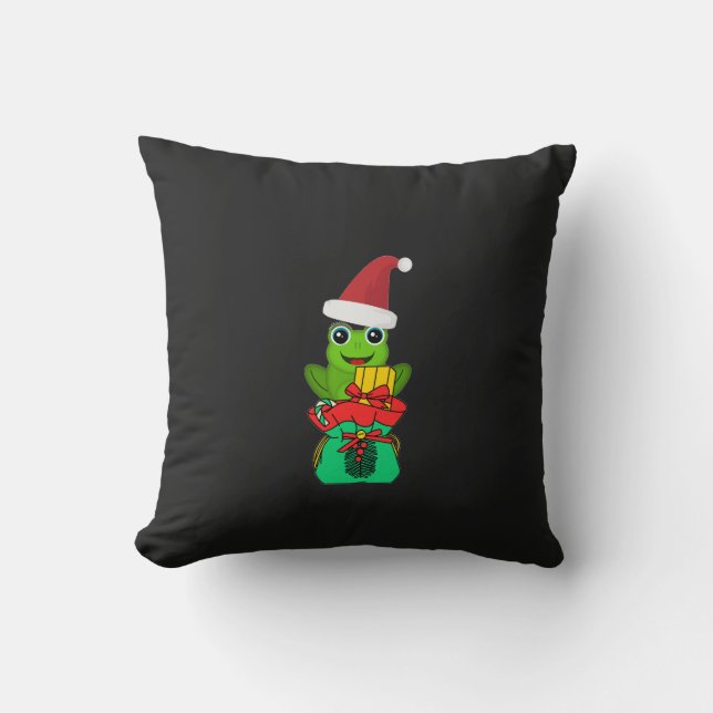 Coussin Jolie grenouille de Noël avec des cadeaux _ Drôle  (Recto)