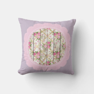 Coussin Jolie lavande, fleurs roses et blanches 