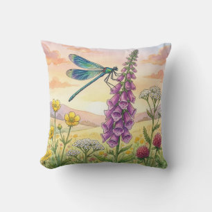 Coussin Jolie libellule et fleurs Petits insectes 