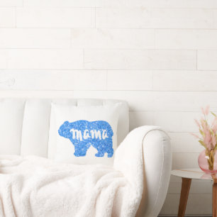 Coussin Jolie maman ours bleu scintillant design pour elle