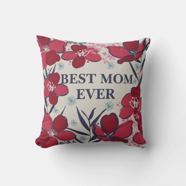 Coussin Jolie meilleure maman jamais rouge floral (Recto)