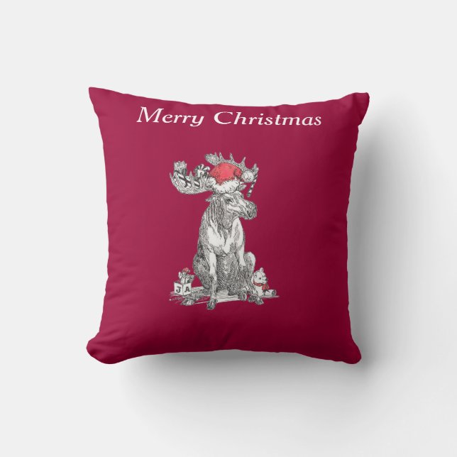 Coussin Jolie Noël assis Cadeaux d'orignaux (Recto)