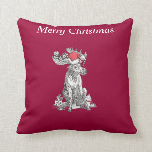 Coussin Jolie Noël assis Cadeaux d'orignaux