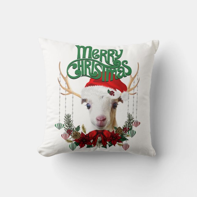 Coussin Jolie Noël La Mancha Chèvre Antlers et Wreath (Recto)