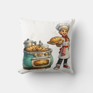 Coussin Jolie petite fille boulangère avec de l'art du pai