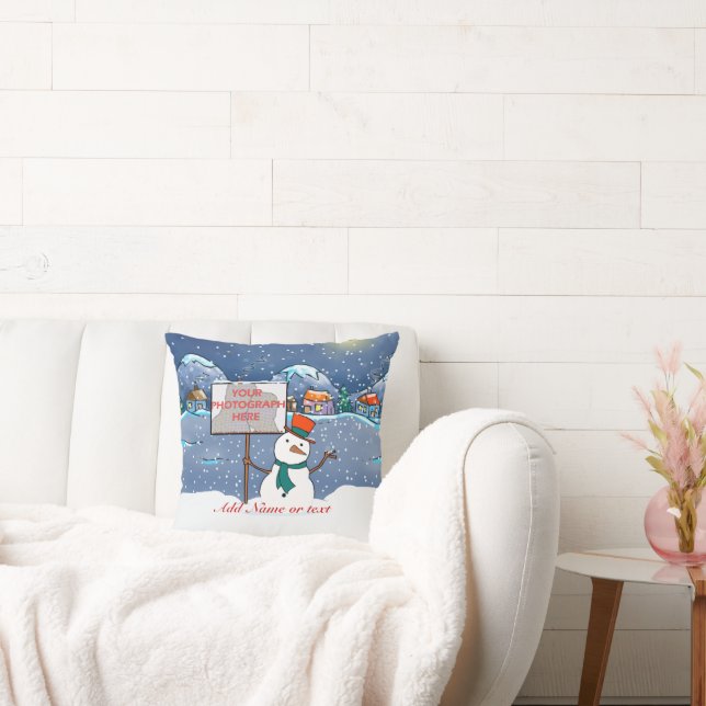 Coussin Jolie photo personnalisée Noël Snowman (Canapé)