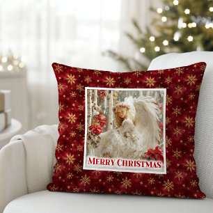 Coussin Jolie Poinsettia Ange Rouge Or Fêtes de Noël