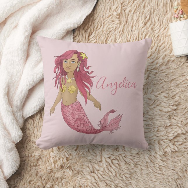 Coussin Jolie sirène rose fille de chambre Nom personnalis (Couverture)