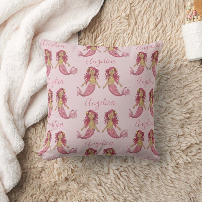 Coussin Jolie sirène rose fille de chambre Nom personnalis (Couverture)