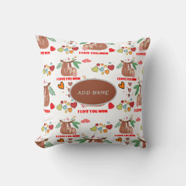 Coussin Jolie Sloth Brown Motif Je t'aime Maman Coeurs
