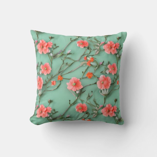 Coussin Jolie Turquoise et Fleur de Corail (Recto)