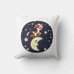 Coussin Jolie vache caricaturée sautillant au-dessus du Co