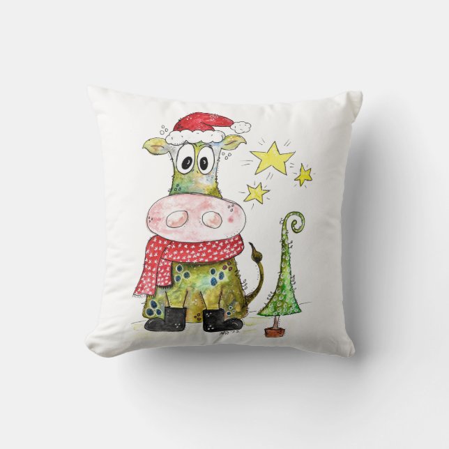 Coussin Jolie vache de Noël Whimsical (Recto)