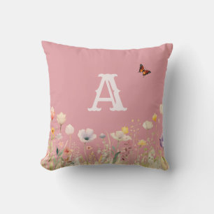 Coussin Jolies couleurs Aquarelle Fleurs sauvages et Monog