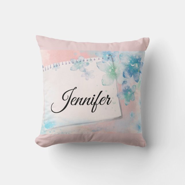 Coussin Jolies fleurs bleues sur Arrière - plan rose (Recto)