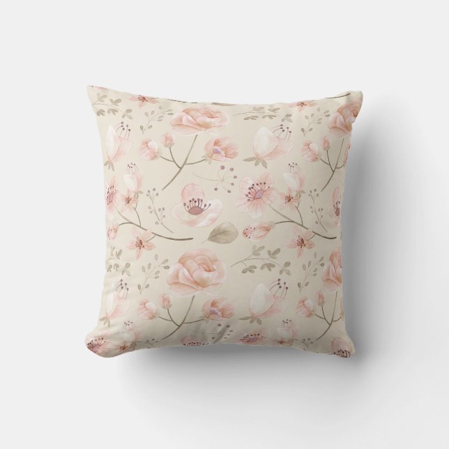 Coussin Jolies fleurs d'aquarelle Motif rose botanique (Recto)