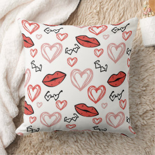 Coussin Jolies lèvres de la Saint-Valentin, cœurs et lunet