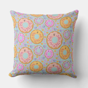Coussin Jolis donuts et cœurs pastel bleu rose