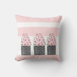 Coussin Jolis pots de fleurs en rose rêve