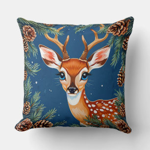 Coussin Jolis rennes de dessin animé en hiver avec pommes 