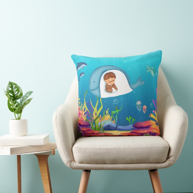 Coussin Jonah et les enfants de baleines lancent l'oreille (Chaise)