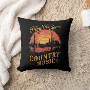 Coussin Joue-moi de la musique country western cowboy vint