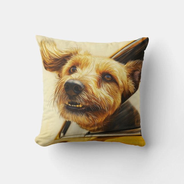 Coussin Jouer Chien Profitant De Voiture Ride Art (Recto)