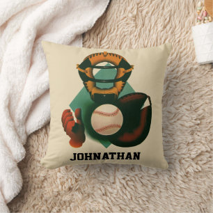 Coussin Joueur de baseball vintage, receveur avec gant