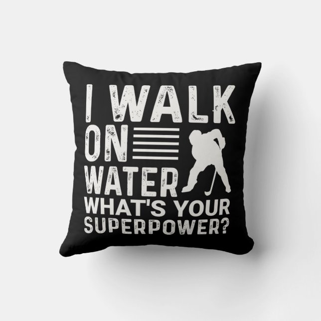 Coussin Joueur de hockey Je marche sur l'eau (Verso)