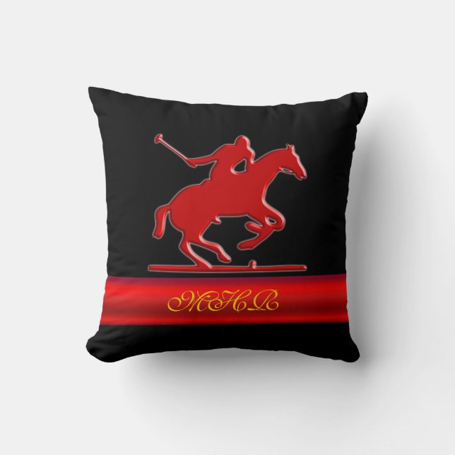 Coussin Joueur de polo embouteillé, monogramme, chrome rou (Recto)