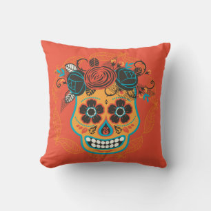Coussin Jour à deux côtés des crânes de sucre morts