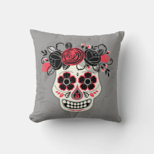 Coussin Jour à deux côtés des crânes de sucre morts