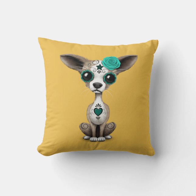 Coussin Jour bleu du chiot mort de chiwawa de crâne de (Recto)
