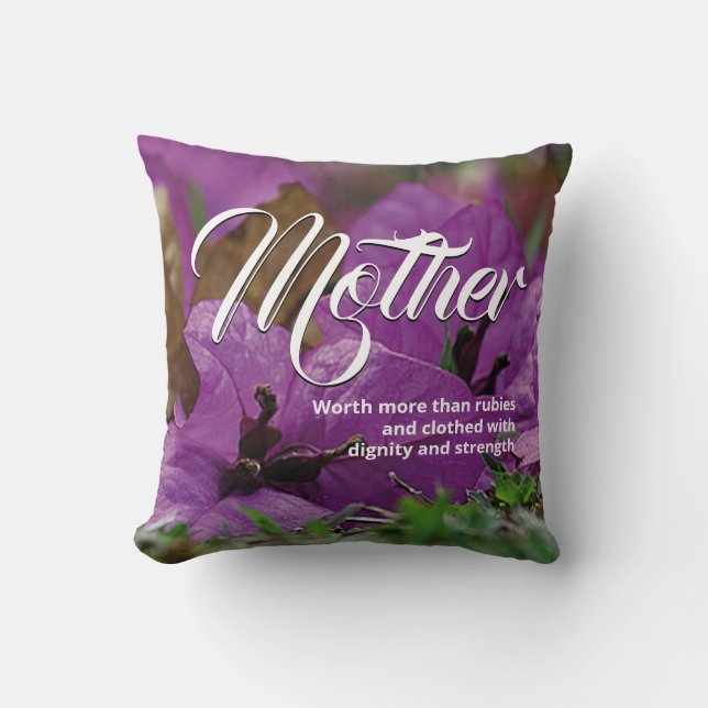 Coussin JOUR DE LA MÈRE Proverbes chrétiens 31 Floral pour (Recto)