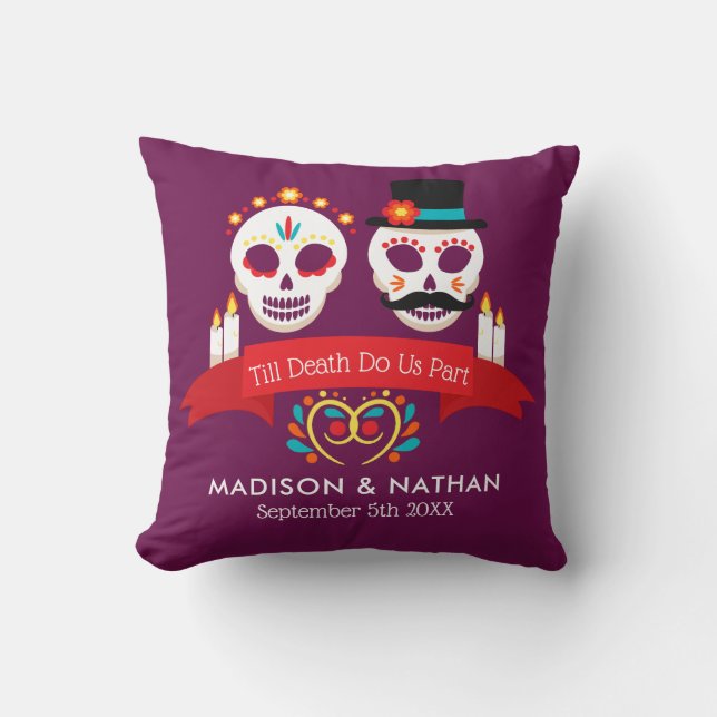 Coussin Jour de la mort crâne de sucre gothique Magenta Ma (Recto)