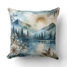 Jour de la pluie Aquarelle Mountain Lake Boho rust