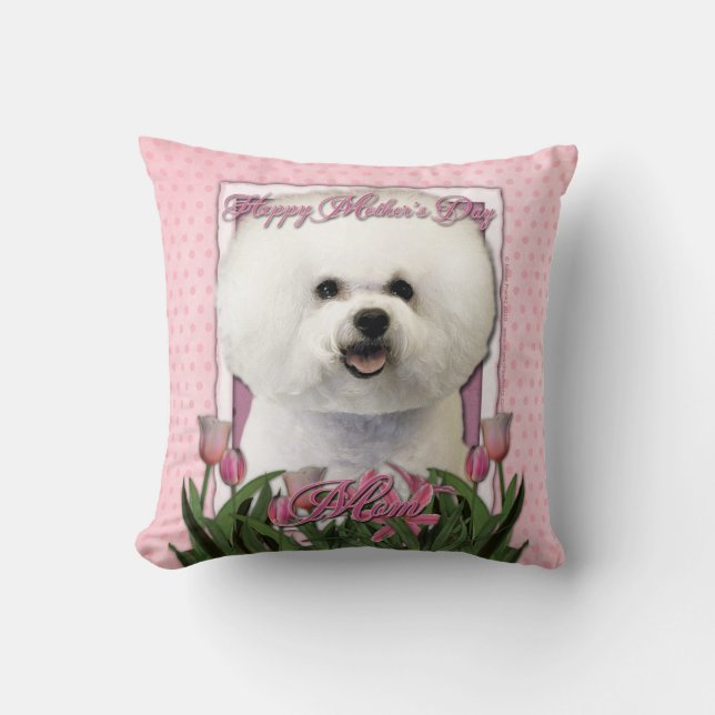 Coussin Jour de mères - tulipes roses - Bichon Frise (Recto)