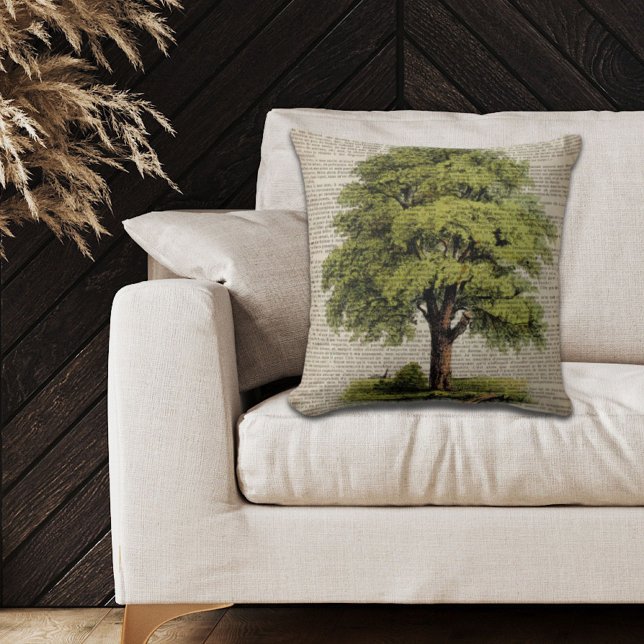 Coussin Jour des terres ECO dictionnaire imprime chêne vin (Earth Day ECO dictionary prints vintage oak tree Throw Pillow)