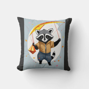 Coussin Jour du cerf-volant : Petit raton laveur dans le c