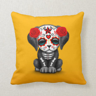 Coussin Jour rouge mignon du jaune mort de chiot
