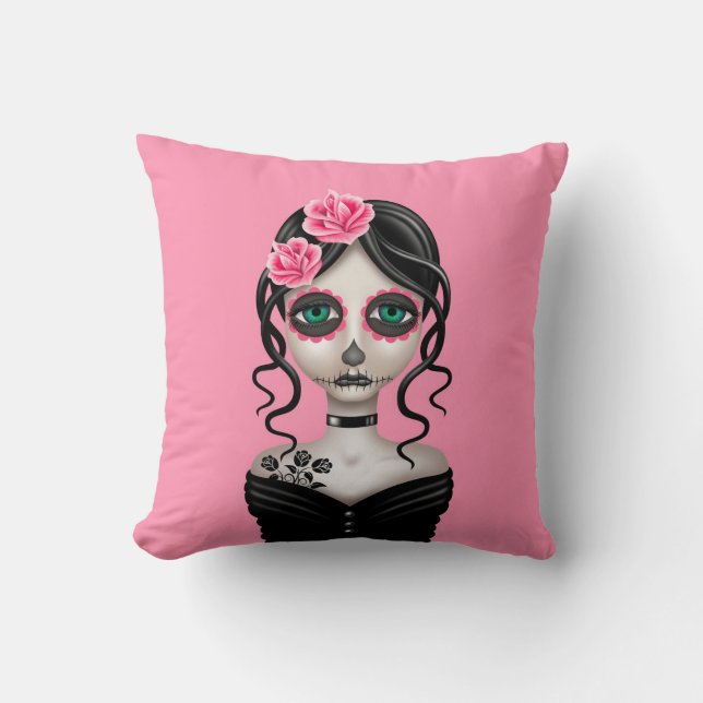 Coussin Jour triste de la fille morte sur le rose (Recto)