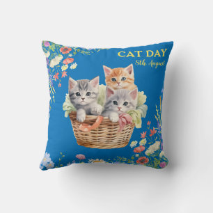 Coussin Journée internationale du chat aquarelle fleur sau