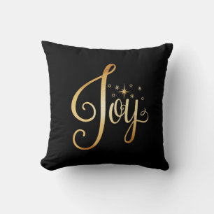 Coussin "Joy" Black Gold Script Élégant vacances saisonniè
