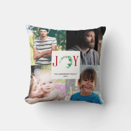 Coussin JOY Christmas Photo Collage 4 Photos de Famille