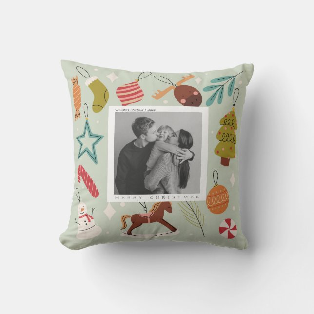 Coussin Joy Family Photo carte postale de Noël (Recto)